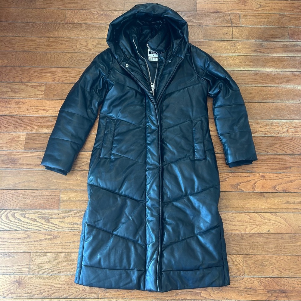 NEW Abercrombie & Fitch Ultra Hooded Vegan Leather Jacket Long Coat Black Medium
